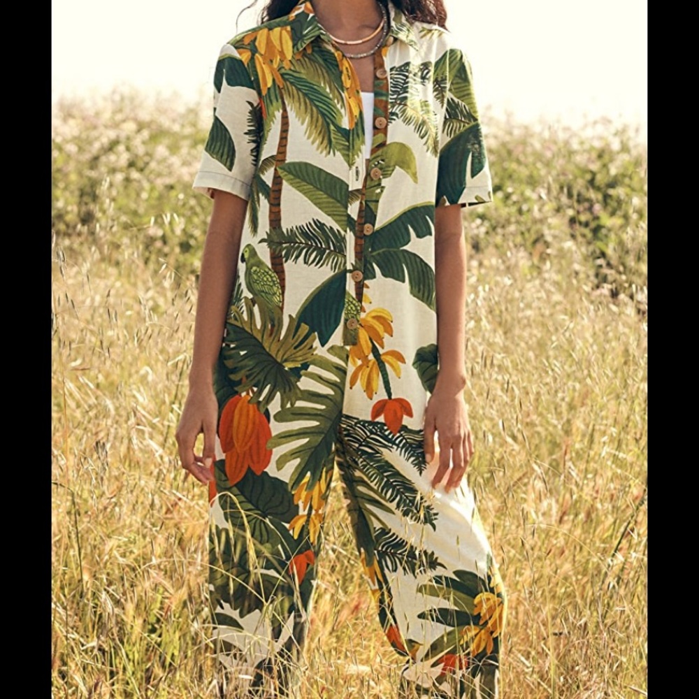 Farm Rio white cocoa forest jumpsuit